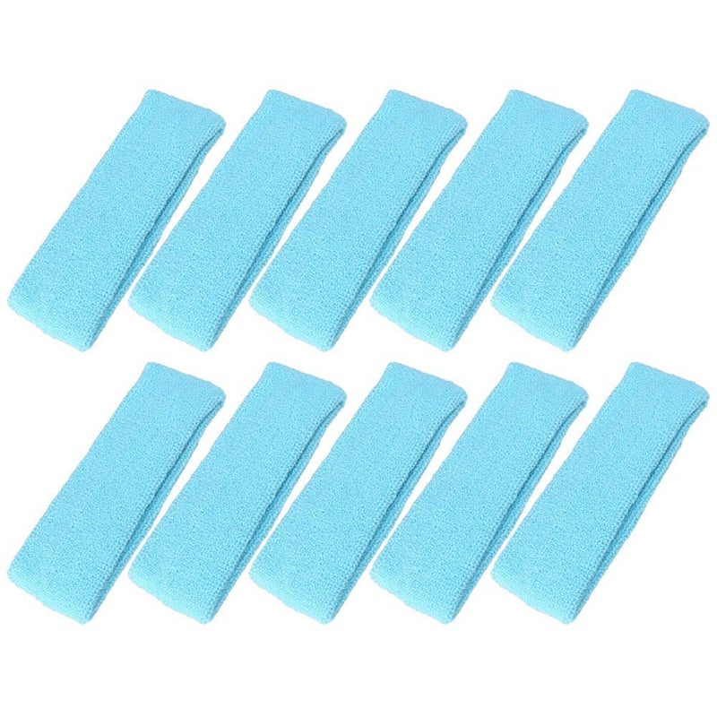 Mallofusa ? 10 PCS Cotton Sports Basketball Headband/Sweatband Head Sweat Band/Brace Gift Party Outdoor Activities (Light Blue) - Image 1